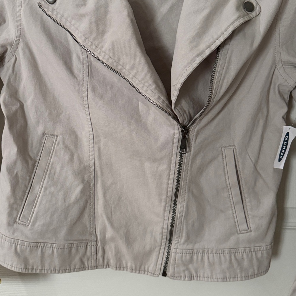 NWT Old Navy Light Taupe Asymmetrical Zip Moto Jacket medium - Picture 4 of 5